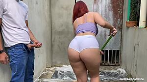 Can you resist this Brazilian maid's big ass or will you cum on her like a voyeur?