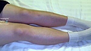 What contrasts a tight student's shaved pussy with juicy creampie in bedroom doggystyle?