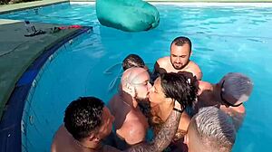 Hey, check this wild gangbang with the naughtiest married Latina from Floripa getting banged by 7 guys bareback at swinger party! 🔥🍑