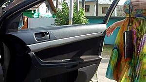 Russian milf Alina Tumanova reacts to harassment with deepthroat blowjob in taxi car