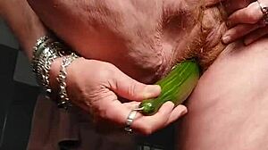 Grandma uses cucumber on hairy beaver