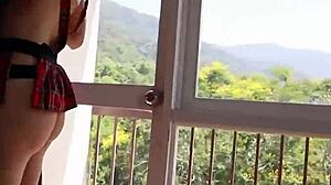 Naughty redhead Julia Vearth gets spanked then deepthroats cock in pov homemade casting with handjob and natural tits