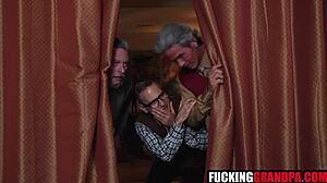 Teen brunette fucked hard by pervy old step grandpas!