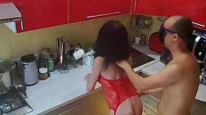 most beautiful hardcore sex with cute wife in kitchen