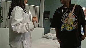 Milf doctor Brooklyn Jade examines her patient and his fat black dick