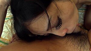 Japan teen 18+ Angela rubs dick on tits during all oral cum sucking in fishnets lingerie