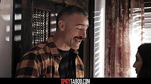 perv stepdad fucks naughty stepsons girlfriend from behind in doggystyle