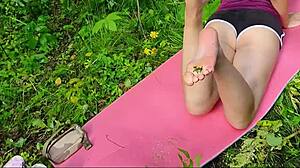 Wow, stepmom's naked outdoor walk teases with perfect body and feet!