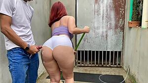 Can you resist this Brazilian maid's big ass or will you cum on her like a voyeur?