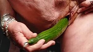 Grandma uses cucumber on hairy beaver