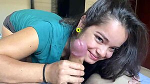 Slutty Brunette With Hard Tits Delivers Deep Blowjob And Ball Licking To Big Pink Cock