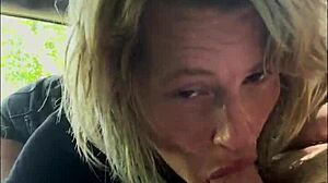 Streetwalker gives bareback blowjob, spits cum on dick, then sucks it off again in intriguing public hookup.