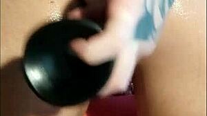 Horny brazilian brunette wife oils up and inserts toy deep in close up pov fetish action. complete on red.