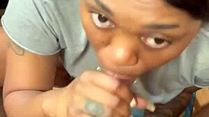 Suck this big black cock deep at the flea market for sloppy cumshot facial!