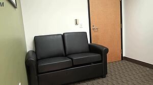 carrie b's casting interview turns into deepthroat blowjob and gagging on cock with her small tits out