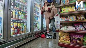 Modelmedia asia features promiscuous mart with sex at work involving the clerk in outdoor public action