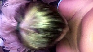 Blonde slut deepthroats friend with cumshot and tattooed body covered in spit