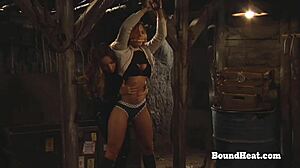 Gagged TIED UP lesbian SLAVE gets WHIPPED hard by her dominant MADAME in bondage session