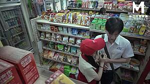 Modelmedia asia features promiscuous mart with sex at work involving the clerk in outdoor public action