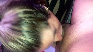 Blonde slut deepthroats friend with cumshot and tattooed body covered in spit
