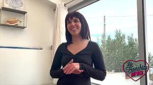 Come on, let's get wild with this petite French brunette in lingerie for a steamy threesome group session.