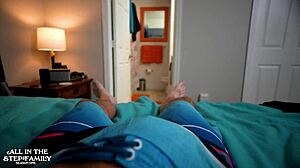 shaved bikini stepmom rides cowgirl on big cock in homemade pov doggystyle cum on tits scene