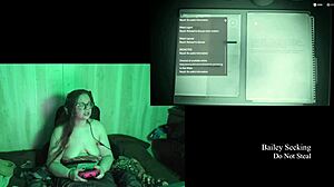 Naked brunette BBW with big natural tits and glasses plays at lake house