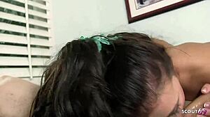 sweet tanned small tits 18+ stepdaughter cheats with stepmom's boyfriend in rough doggystyle fuck and rimjob when home alone