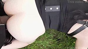 Cute Goth Miqote in Final Fantasy 14 Cosplay Takes Rough Outdoor Sex in Forest Fantasy