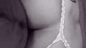 Blonde woman bent over in doggystyle with thong panties