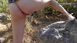 Shy 18-year-old European girl tries her first porno audition with petite small tits and natural cute French charm during casting interview.