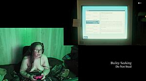 Naked brunette BBW with big natural tits and glasses plays at lake house