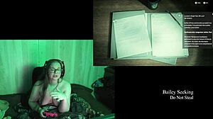 Naked brunette BBW with big natural tits and glasses plays at lake house