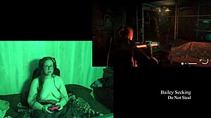 Naked brunette BBW with big natural tits and glasses plays at lake house