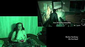 Naked brunette BBW with big natural tits and glasses plays at lake house