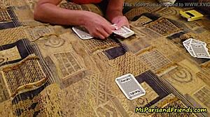 she loses the stripping card game to win with pierced nipples and shaved pussy in pov