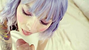 Teen Karneli Bandi gives juicy blowjob with deepthroat sucking on big cock for cumshot facial.