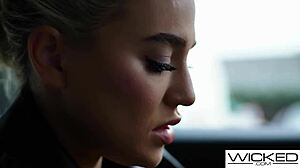 Intriguing beautiful blondes emma hix and blake blossom take turns on cock sideways