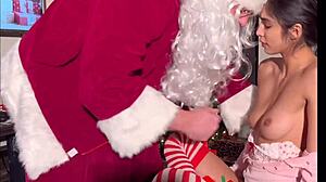 naughty 19 year old submits to rough anal creampie with santa choking and face fucking for christmas