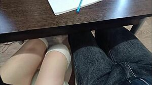 Jerked Off Classmate's Cock During Lecture In College Desk Fetish Scene