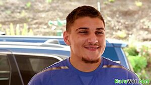 Hey, Alexis Malone gives Victor Ray culture shock with amazing nuru massage from busty mature masseuse