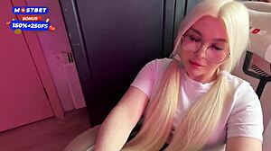 chubby blonde webcam girl with glasses rides cowgirl in german amateur couple pov