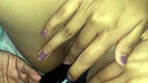 Big dildo penetrates tight pussy deeply for Latina girl.