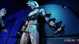 how does busty dominatrix fuck bound birdman in deepthroat bondage session