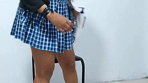 Oh wow, this 18-year-old busty student creates adult content right on a waiting chair!