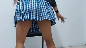 Oh wow, this 18-year-old busty student creates adult content right on a waiting chair!