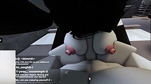 Conversational-neutral sentence with roblox bunny-girl hopping around until she succeeds