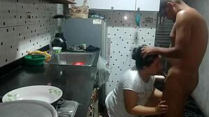 Oh man, my stepsister's boyfriend couldn't resist my big ass! 😈 He fucked me hard in the kitchen with his thick cock and came inside, feeling his warm cum was amazing! 🔥