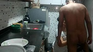 Oh man, my stepsister's boyfriend couldn't resist my big ass! 😈 He fucked me hard in the kitchen with his thick cock and came inside, feeling his warm cum was amazing! 🔥