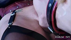 how does busty dominatrix fuck bound birdman in deepthroat bondage session